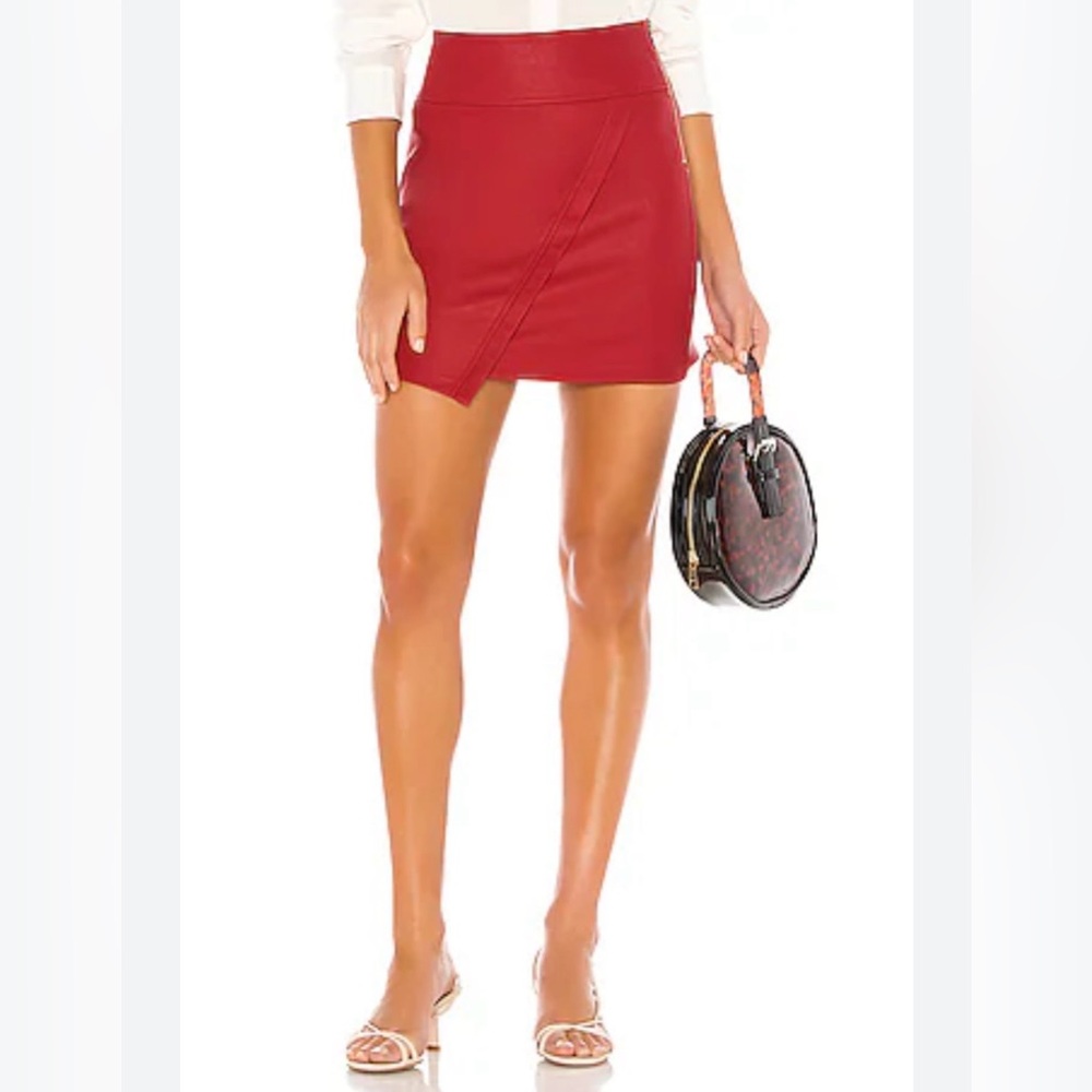 David Lerner X Revolve Vegan Leather Mini Skirt Red Size Medium